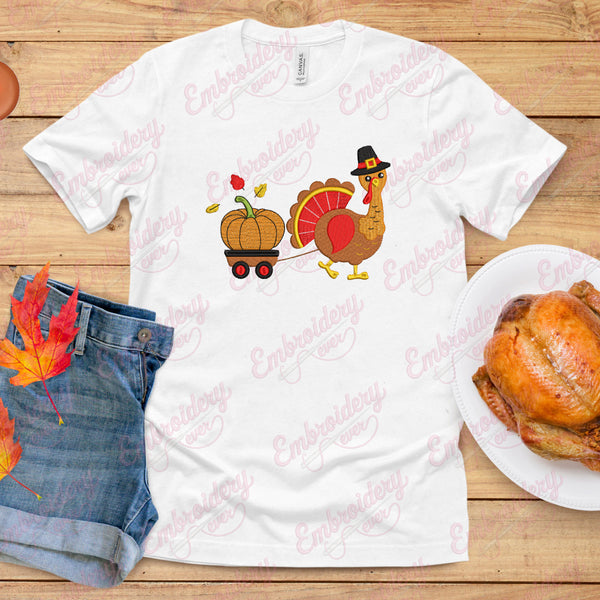 Pumpkin Express With Thanksgiving Turkey Embroidery Design