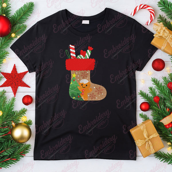Christmas Sock And Gingerbread Embroidery Design
