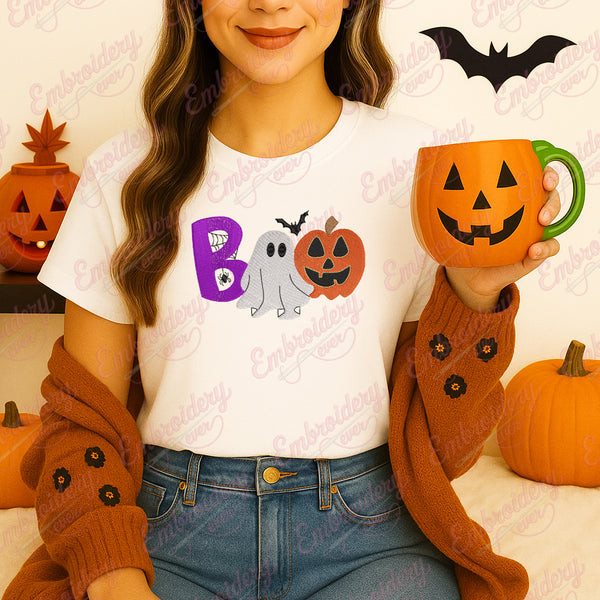 Boo Bat Halloween Embroidery Design