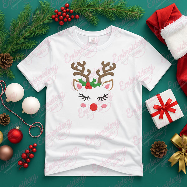 Christmas Reindeer Face Embroidery Design