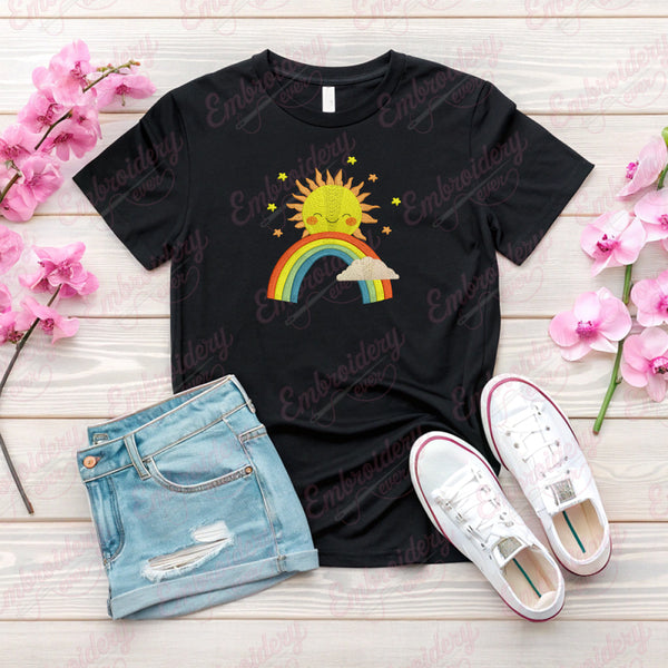 Rainbow Dreams With Smiling Sun Embroidery Design