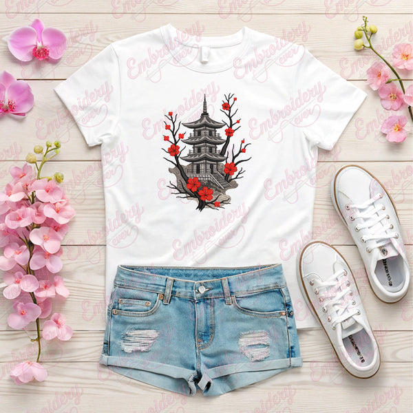 Japanese Pagoda Embroidery Design