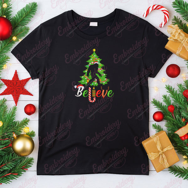 Believe Bigfoot Christmas Embroidery Design