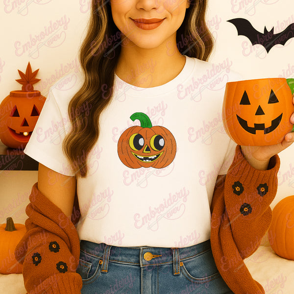 Cute Halloween Pumpkin Face Embroidery Design