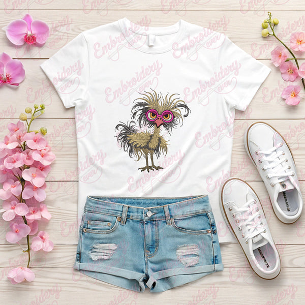 Funny Crazy Ostrich Embroidery Design