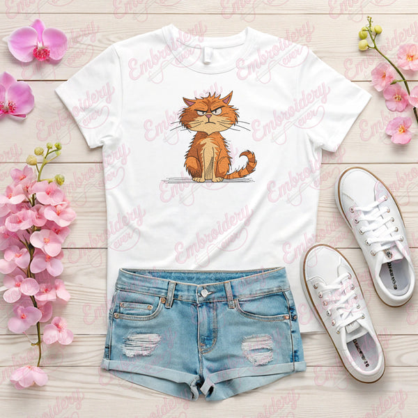 Grumpy Orange Cat Embroidery Design
