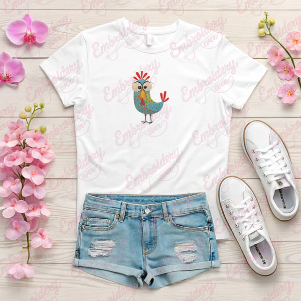Funny Crazy Chicken Embroidery Design
