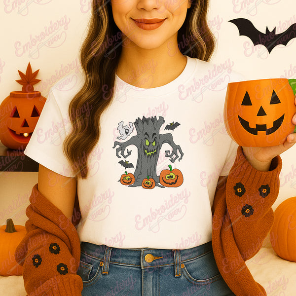 Halloween Haunted Tree Embroidery Design