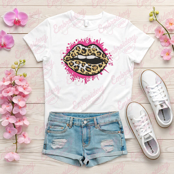 Leopard Print Lips Embroidery Design