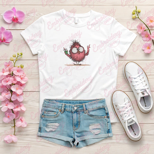 Crazy Bird With Large Eyes And Glasses Embroidery Design