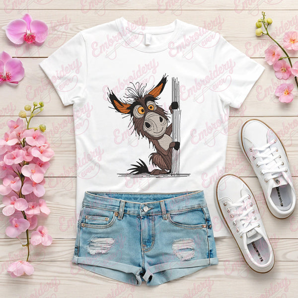 Funny Peeking Donkey Embroidery Design