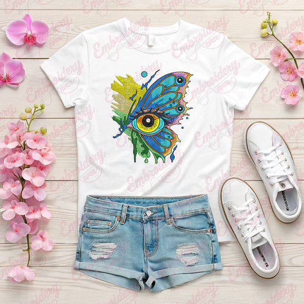 Eye with Butterfly Embroidery Design