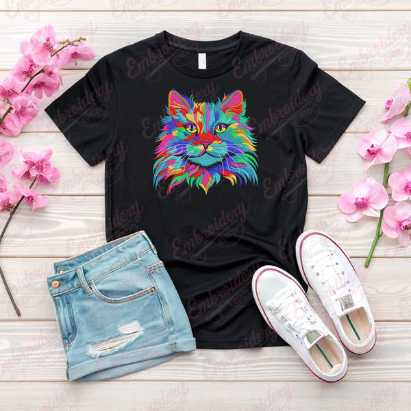 Colorful Splashes Cat Embroidery Design