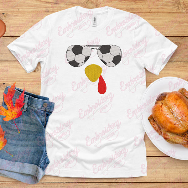 Turkey Face With Soccer Sunglasses Thanksgiving Embroidery Design