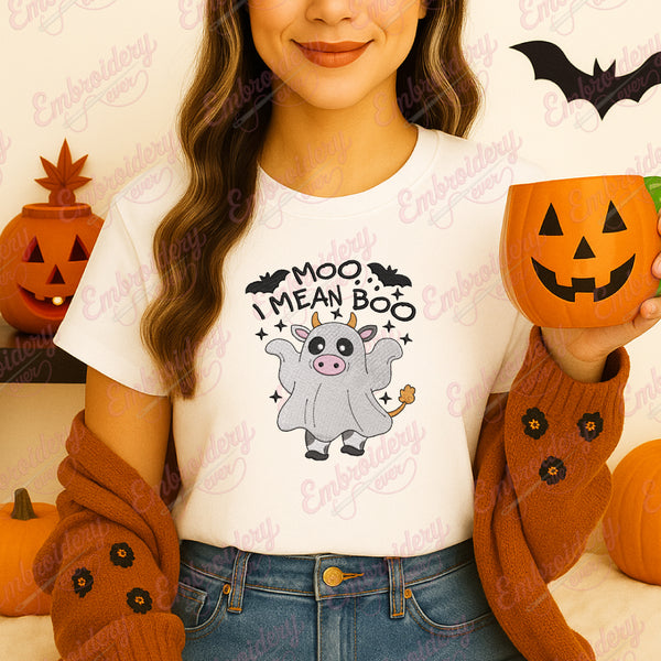 Cute Ghost Cow Halloween Embroidery Design