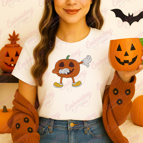 Dabbing Pumpkin Funny Halloween Embroidery Design