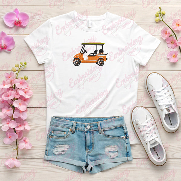 Yellow Golf Cart Embroidery Design