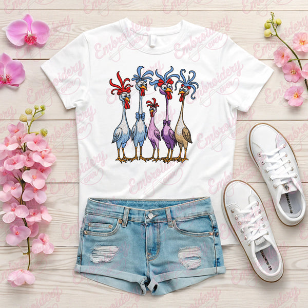 Funny Crazy Chickens Embroidery Design