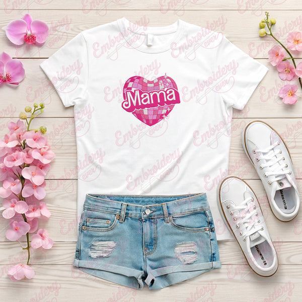 Pink Disco Heart Mama Embroidery Design
