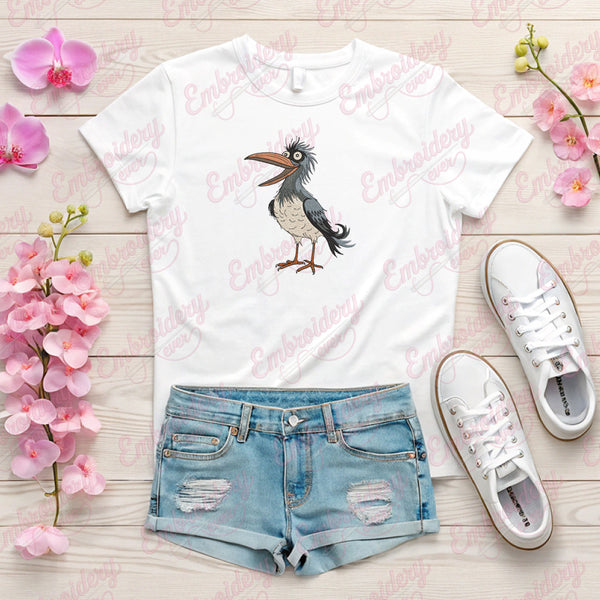 Cartoon Bird With Long Beak Embroidery Design