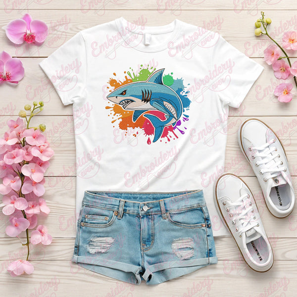 Colorful Shark Embroidery Design