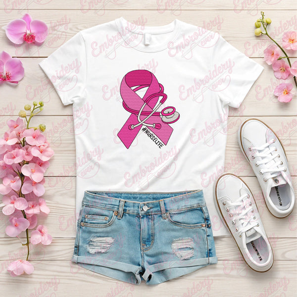 Nurse Life Breast Cancer Awareness Embroidery Design