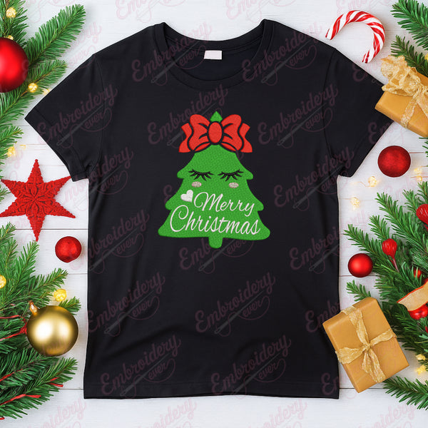 Girl Christmas Tree Embroidery Design