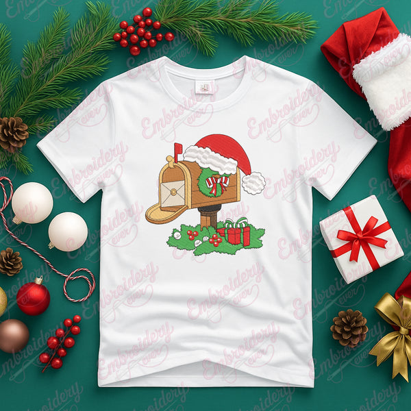 Christmas Mailbox With Santa Hat Embroidery Design