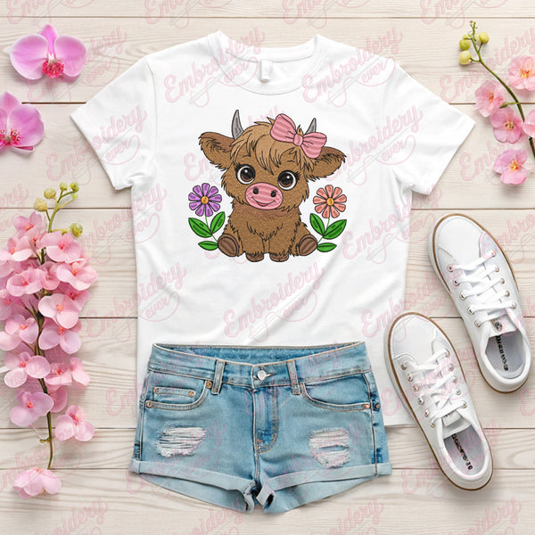 Cute Baby Highland Cow Embroidery Design