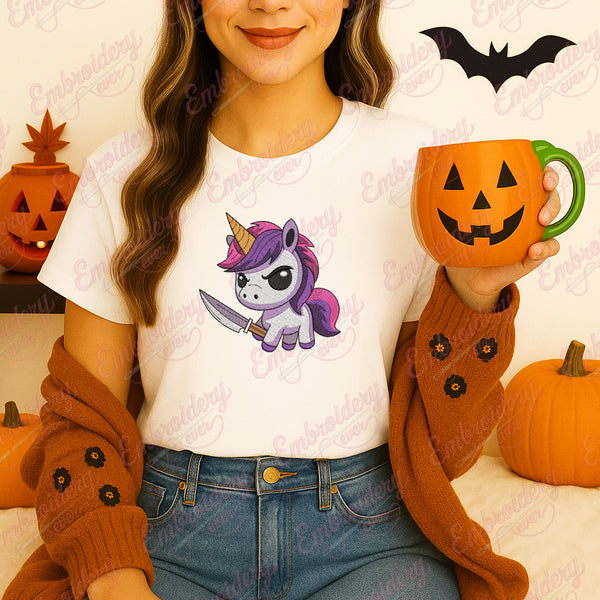 Angry Critters Halloween Unicorn With Blade Embroidery Design