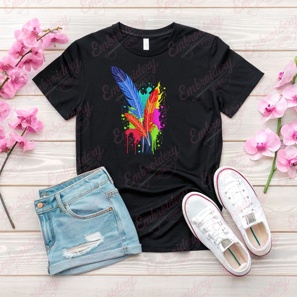 Colorful Three Feathers Embroidery Design