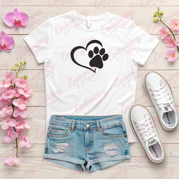 Cat Paw Heart Embroidery Design