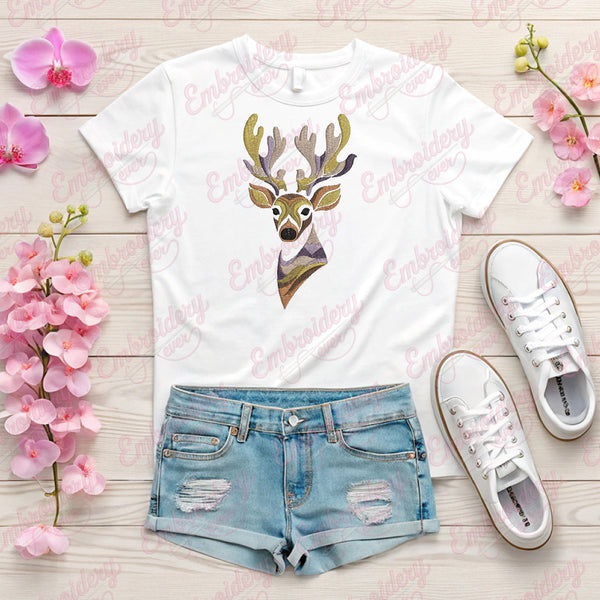 Colorful Deer Head Embroidery Design