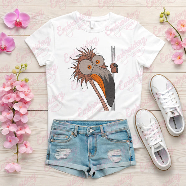 Crazy Peeking Flamingo Embroidery Design