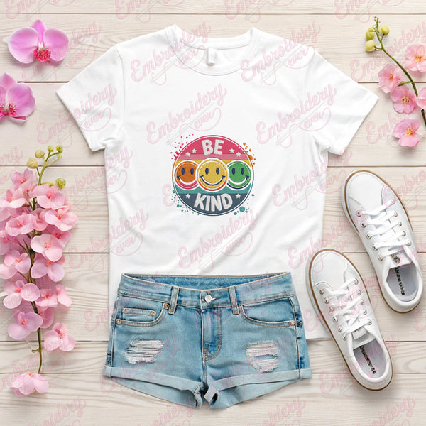 Be Kind Smiley Face Embroidery Design