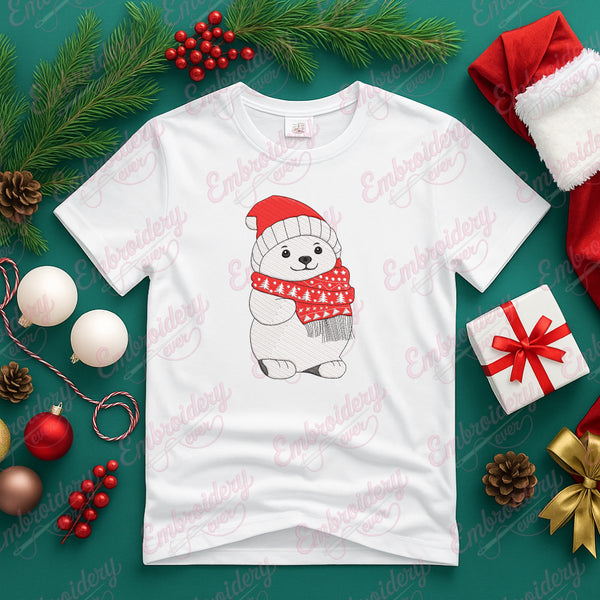 Christmas Polar Bear Embroidery Design