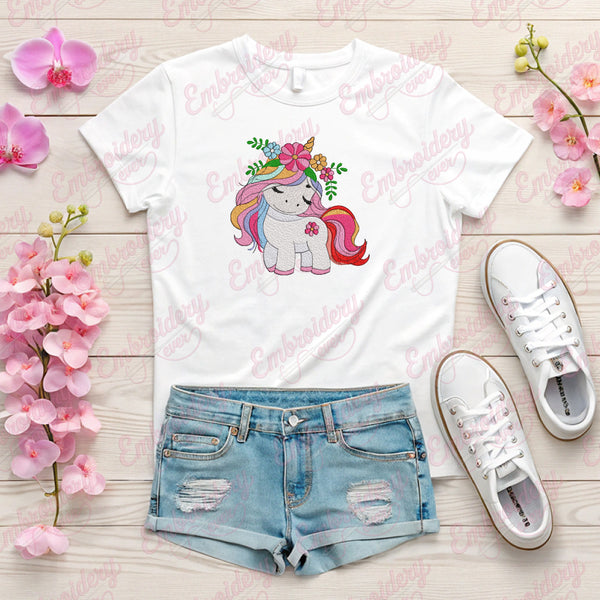 Floral Unicorn Embroidery Design