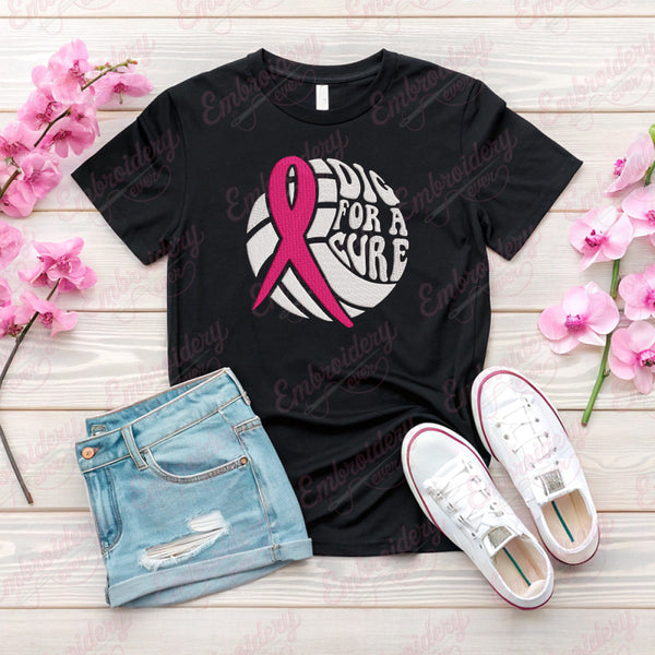 Dig For Cure Ribbon Volleyball Breast Cancer Embroidery Design