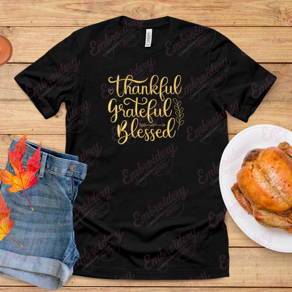 Thankful Grateful Blessed Thanksgiving Embroidery Design