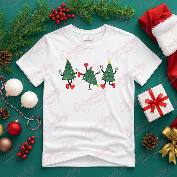 Dancing Christmas Trees Embroidery Design