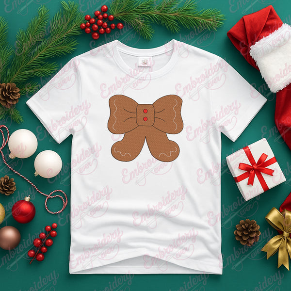 Christmas Gingerbread Bow Embroidery Design
