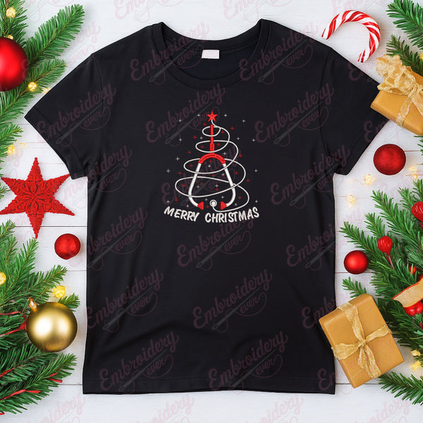 Nurse Merry Christmas Tree Embroidery Design
