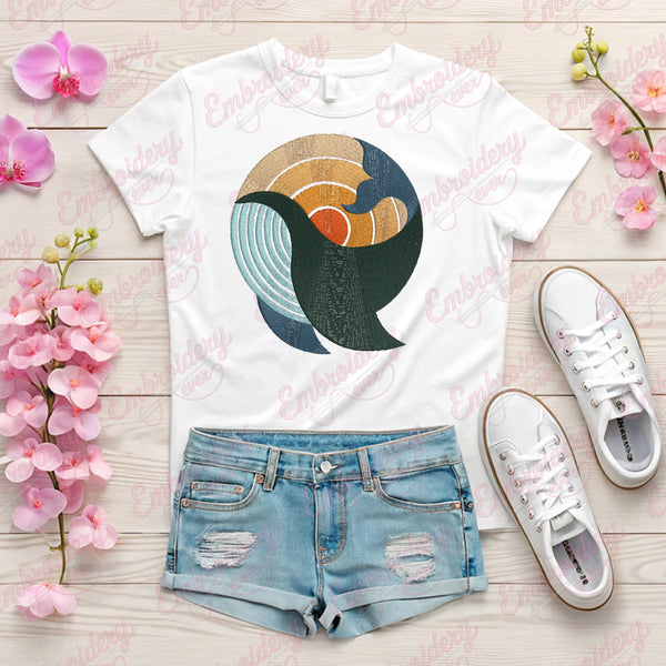 Whale Sunset Embroidery Design