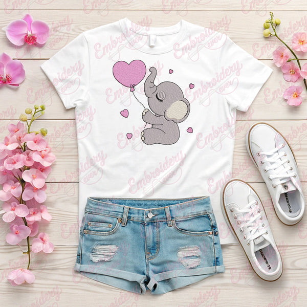 Baby Elephant Balloon Embroidery Design