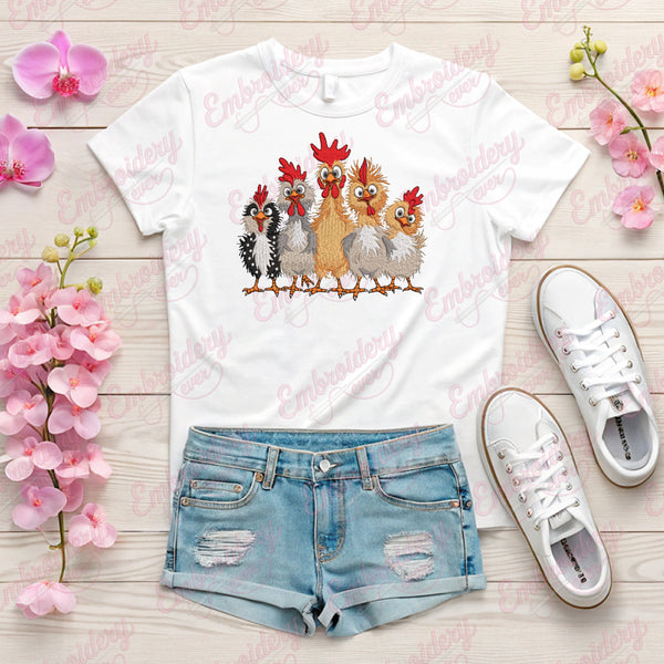 Funny Roosters Embroidery Design