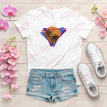 Retro 80s Style Synthwave Neon Sunset Embroidery Design