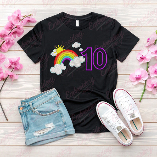 Rainbow Birthday Number 10 Embroidery Design