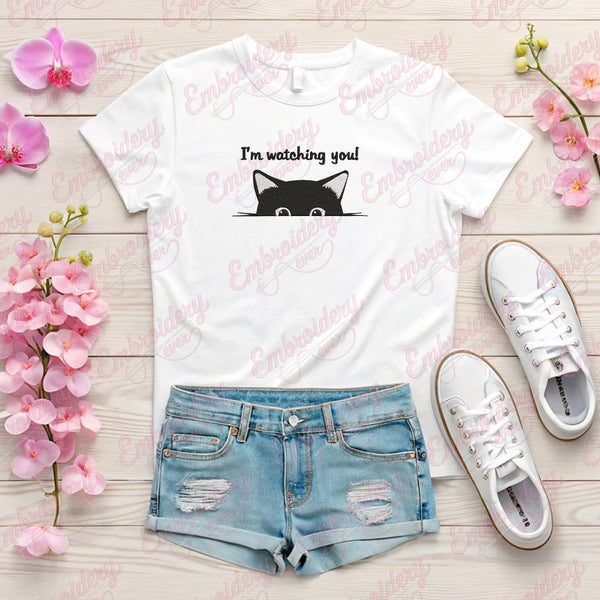 I'm Watching You Funny Cat Embroidery Design