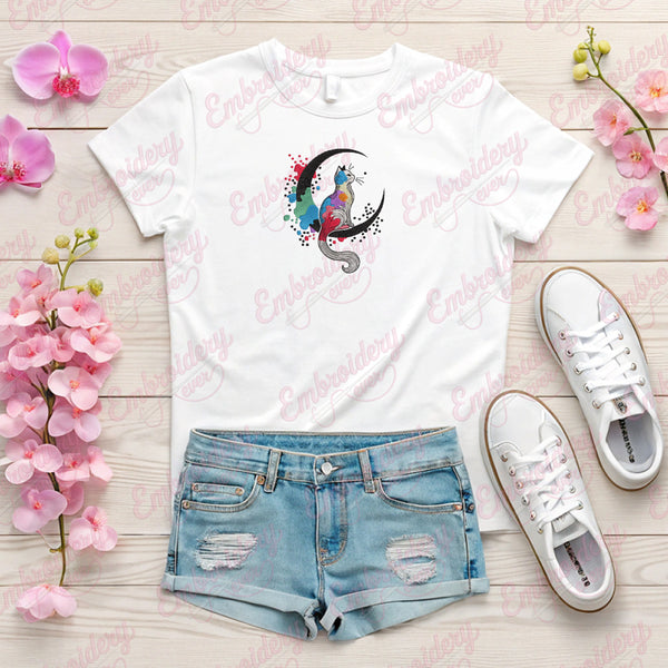 Cat On The Moon Embroidery Design