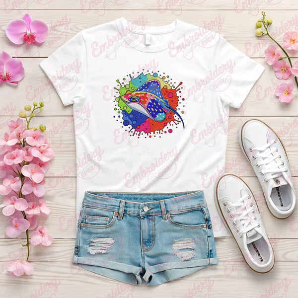 Colorful Stingray Fish Embroidery Design